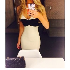 Herve Leger black and cream dress